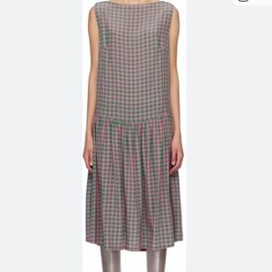 Pink Green Plaid Midi Skirt